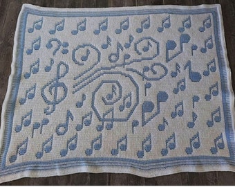 Music Notes Blanket Crochet Pattern: Overlay Mosaic (Digital PDF)