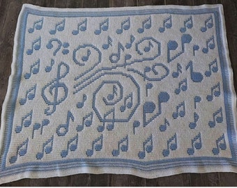 Music In The Mix Blanket Overlay Mosaic Crochet Pattern, Charts, Digital PDF download, x mark charts, Row by Row Instructions, Musical Notes