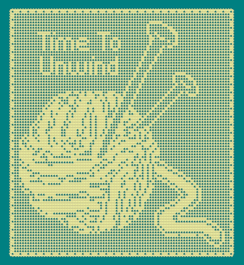 May include: A square crochet doily with a floral design in beige on a teal background.