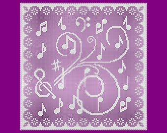 Music In The Mix Filet Crochet Table Topper Pattern (PDF Digital Download)
