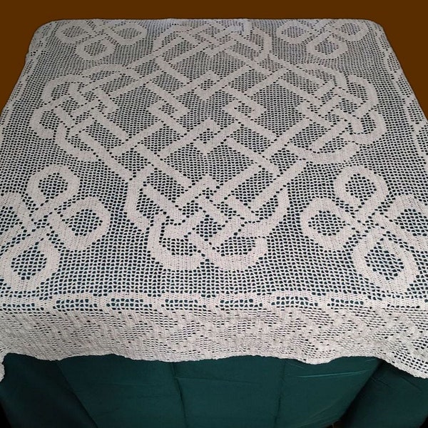 Celtic Love Knots Table Topper Filet Crochet Pattern and Charts, Instructions included for throw or bed topper, great housewarming gift, fun