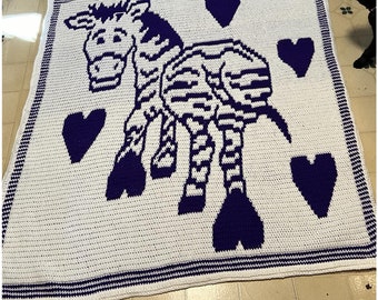 Zebra Overlay Mosaic Crochet Blanket Pattern: Throw Lapghan (Digital PDF Pattern)
