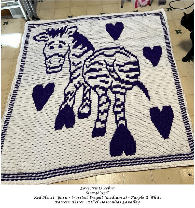 LovePrints Zebra Throw, Lapghan, Blanket, Overlay Mosaic Crochet Pattern and Charts, Digital PDF Pattern Download, Fun, home decor, Stripes image 2