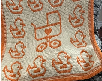 Overlay Mosaic Crochet Baby Blanket Pattern: Ducks & Carriage (PDF Download)
