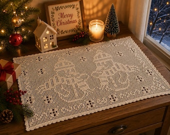 Snowman Table Topper Crochet Pattern: Filet Crochet Centerpiece (PDF Digital Download)