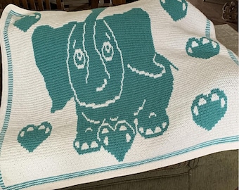 Elephant Blanket Crochet Pattern: Mosaic Overlay, Chart Included (Digital PDF)