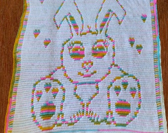 Baby Bunny Baby Blanket - Overlay Mosaic Crochet Pattern & Chart, Fully written pattern, Digital PDF download, Crib Blanket, Cute Bunny <3