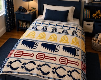 Tools 'Handyman Special' Blanket Crochet Pattern: Overlay Mosaic Design (PDF Pattern)