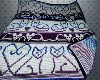 Overlay Mosaic Crochet Kitty Blanket Pattern: Queen Bed Topper (PDF Pattern, Charts & Instructions)