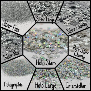 Biodegradable Glitter. Silver Biodegradable glitter. Gray Glitter