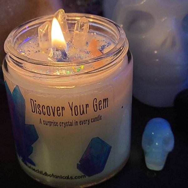 Hidden Gem Candle. DISCOVER  YOUR GEM. Hidden Crystal Candle. A Surprise Crystal in every Candle.