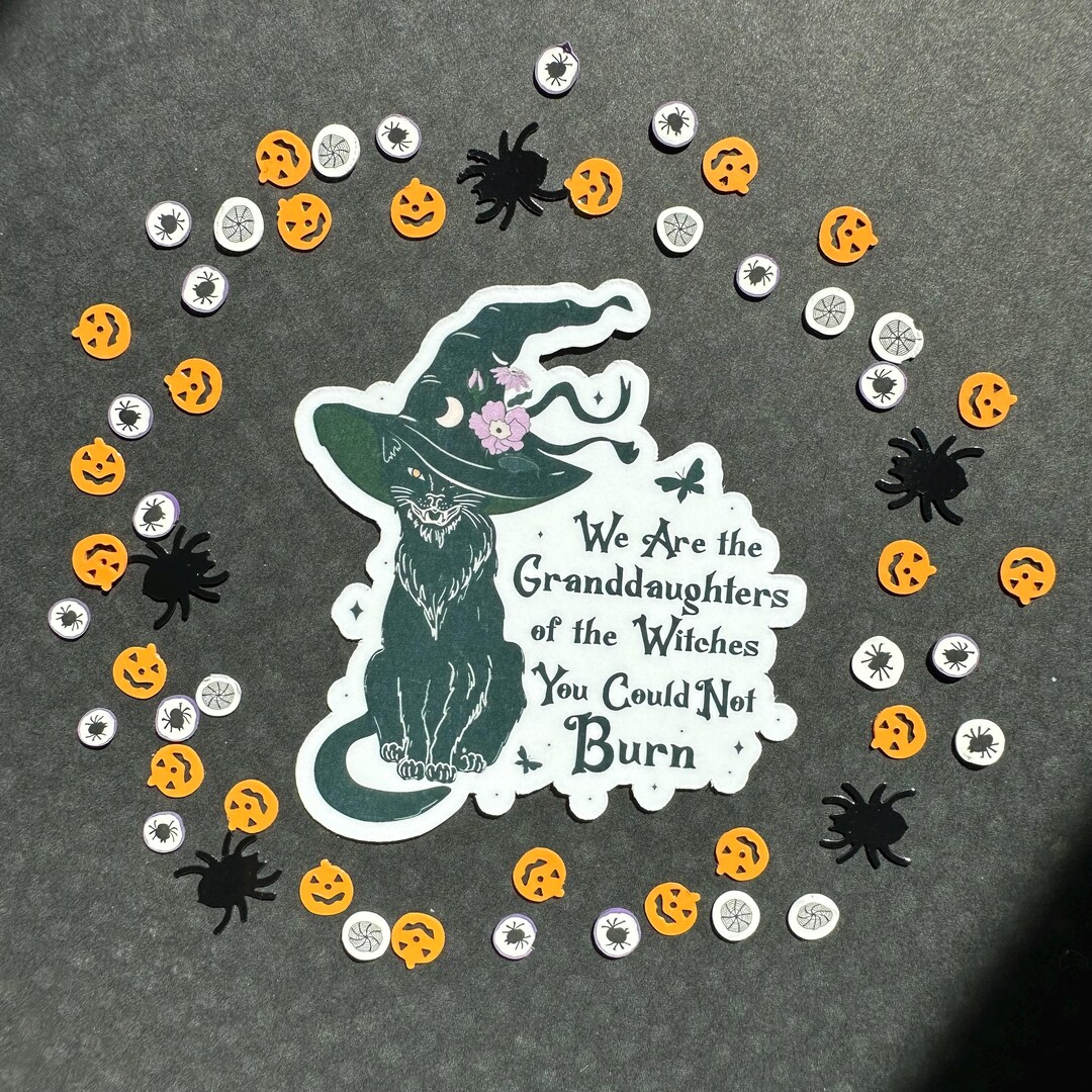 Spooky Black Cat Witch Hat Halloween Sticker: Witchy Laptop Decal - Etsy