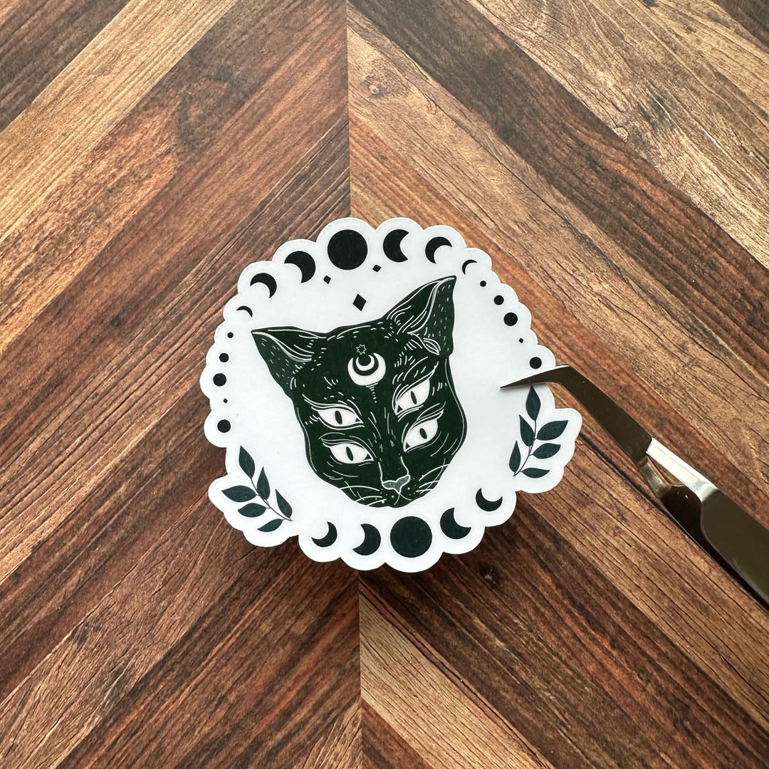 Witchy Black Cat Halloween Sticker: Spooky Laptop Decal - Etsy