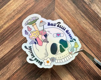 Dead Inside But Still Groovy Sticker | Mental Health Stickers | Anxiety Relief, Self Care Vinyl Decal with Matte or Holographic Options