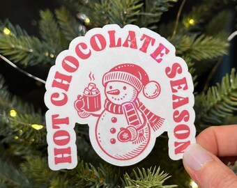 Hot Chocolate Season Christmas Sticker: Snowman Holiday Vinyl Decal