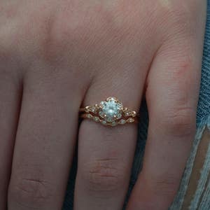 Daisy round Vintage inspired style diamond engagement Ring with a GIA certified Natural Diamond image 4