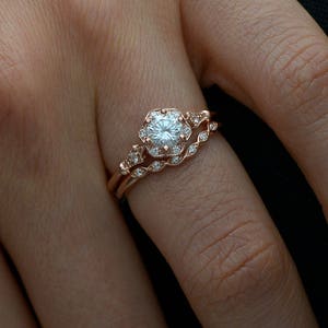 Daisy round Vintage inspired style diamond engagement Ring with a GIA certified Natural Diamond image 9