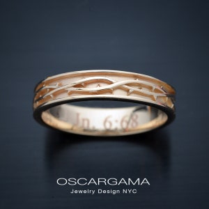 14kt Gold crown of thorns men band in white, yellow or rose gold men wedding band