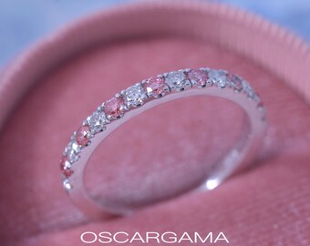 Wedding band pink diamonds / white diamonds lab CVD in 14k gold