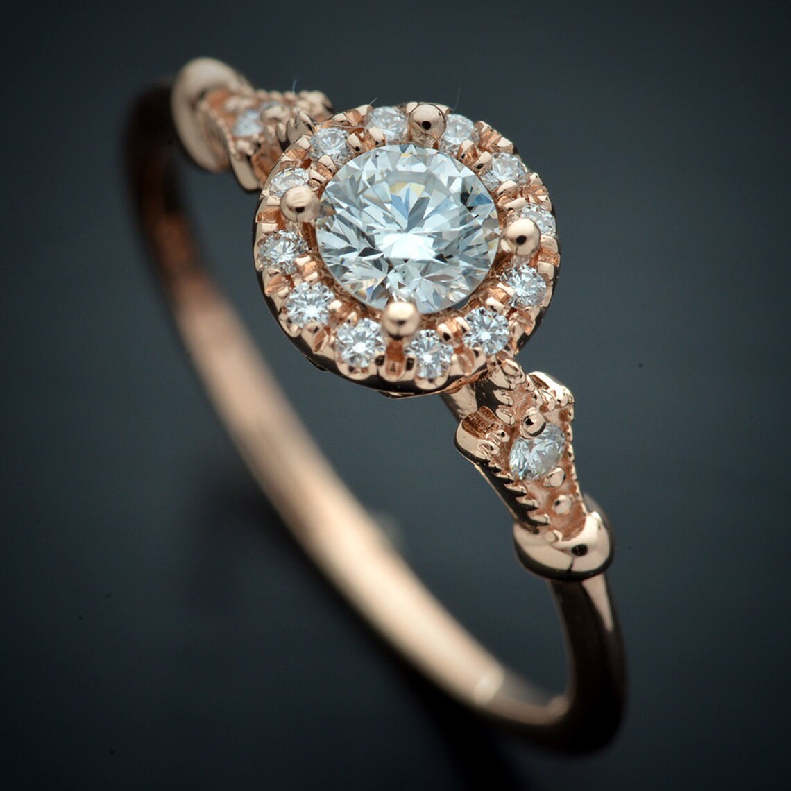 PINK CAVIAR 0.51ct White Round Brilliant Cut & Pink Diamond Engagement Ring in 18ct White Gold