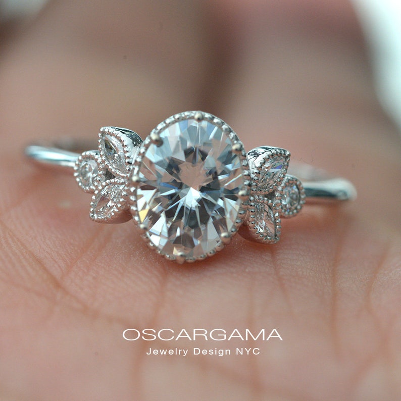 Vintage Inspired Engagement Ring With an Oval Moissanite Etsy