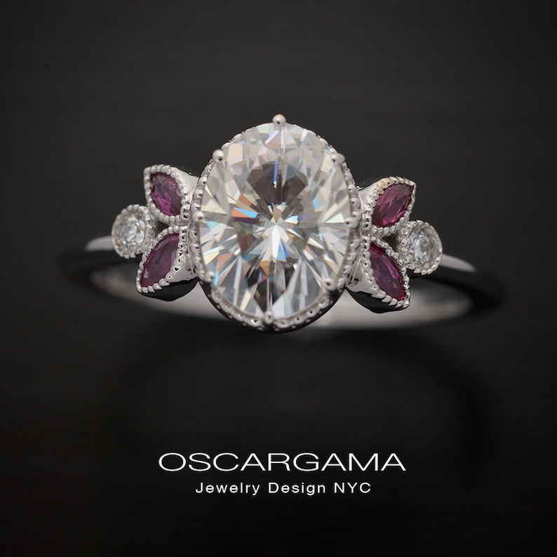 Vintage Inspired Engagement Ring With an Oval Moissanite Etsy Hong Kong