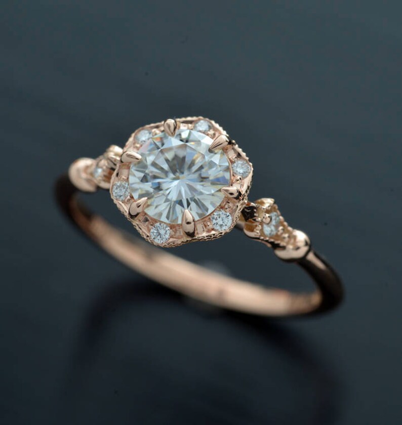 Daisy round Vintage inspired style diamond engagement Ring with a GIA certified Natural Diamond image 8