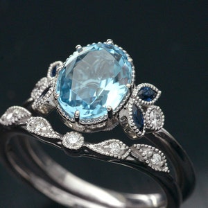 Vintage Inspired Engagement Ring With a Natural Blue Aqua - Etsy