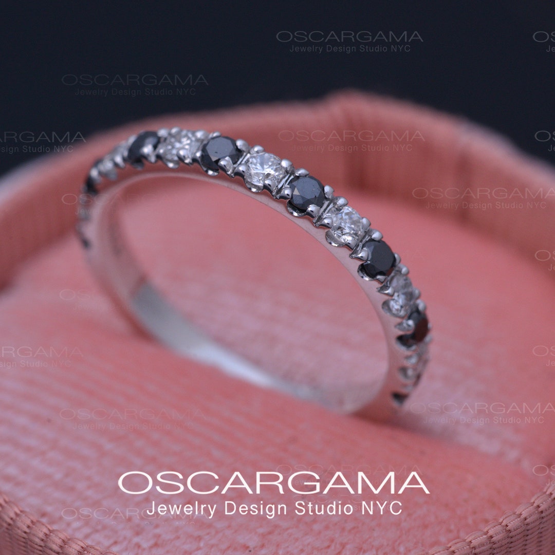 Black and White Diamonds Pave Wedding Band in 14k Gold / Two Tone ...