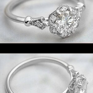 Daisy round Vintage inspired style diamond engagement Ring with a GIA certified Natural Diamond image 10