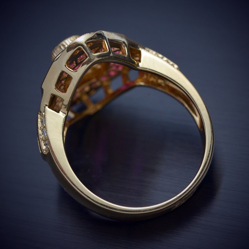 18kt Yellow Gold Fashion Ring With Rubies and Diamonds Etsy