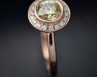 Round Bezel set with Halo Micro Pave in engagement ring in Gold