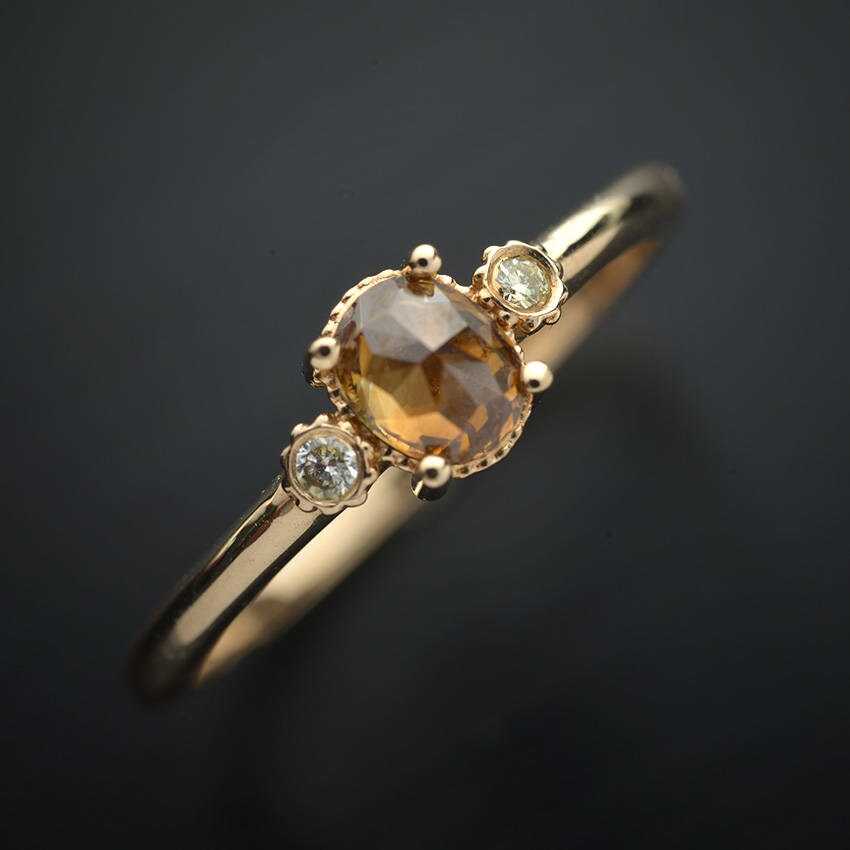 Natural Champagne Rose Cut Diamond Solitaire With 2 Light - Etsy UK