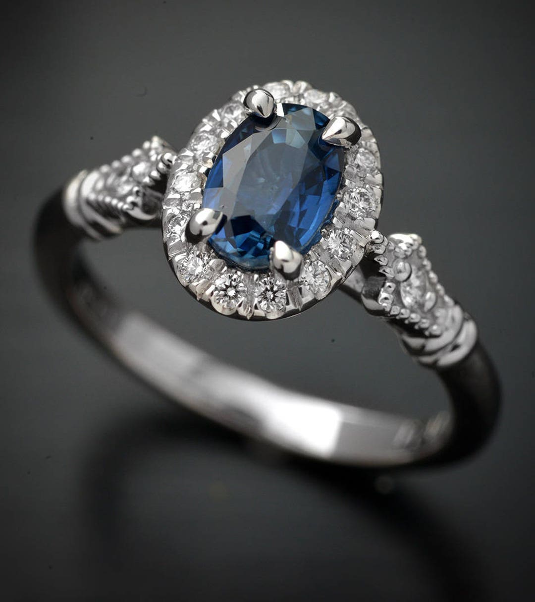 Halo Engagement Ring With a Natural Deep Blue Sapphire Classic - Etsy