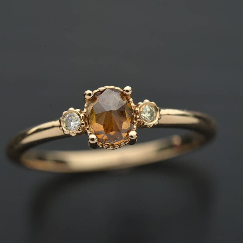 Natural Champagne Rose Cut Diamond Solitaire With 2 Light - Etsy UK