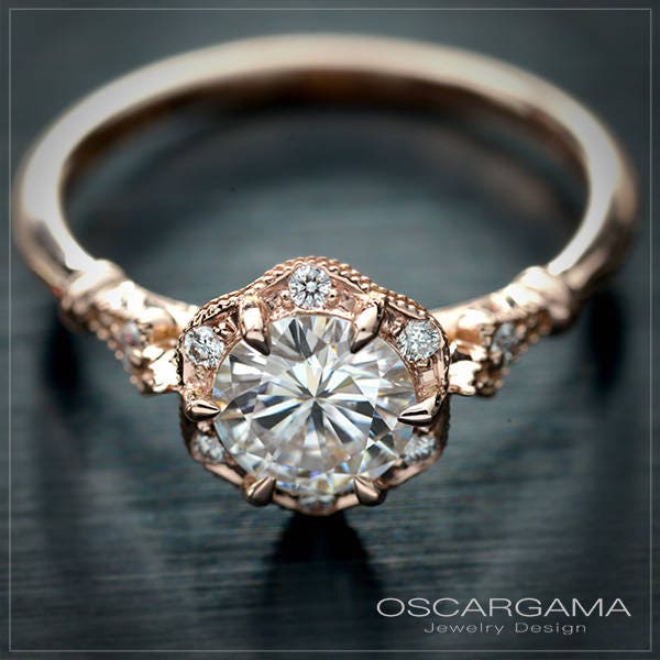 Daisy runder Vintage-inspirierter Diamant-Verlobungsring mit einem GIA-zertifizierten natürlichen Diamanten