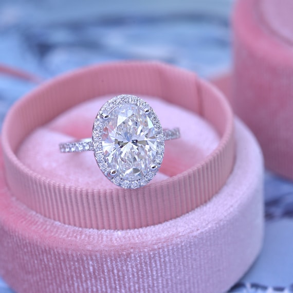 Classic Oval Halo Engagement Ring With Lab Grown Diamond or