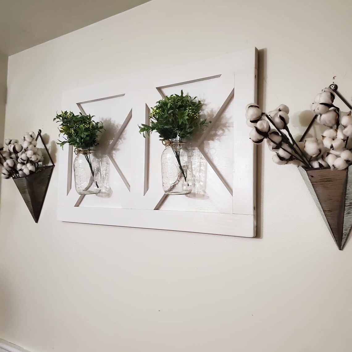 White Barn Door Wall Plaque With Mason Jars Farmhouse Living Etsy