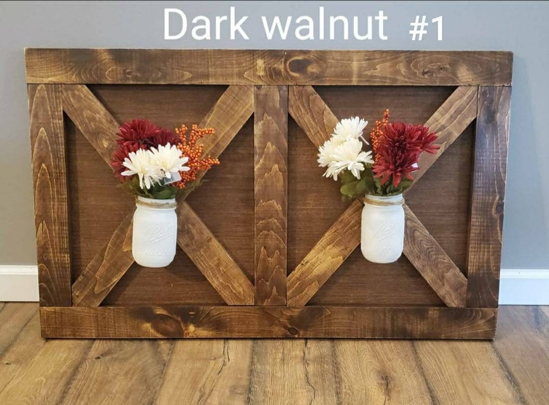 Barn door wall plaque with mason jars Farmhouse Living room Etsy