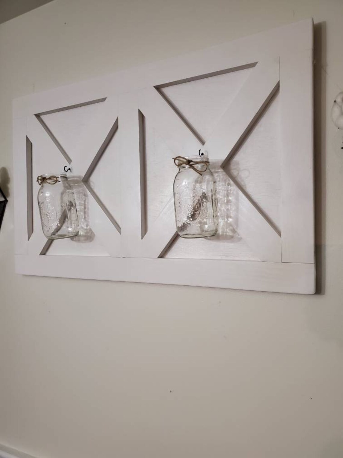 White Barn Door Wall Plaque With Mason Jars Farmhouse Living Etsy