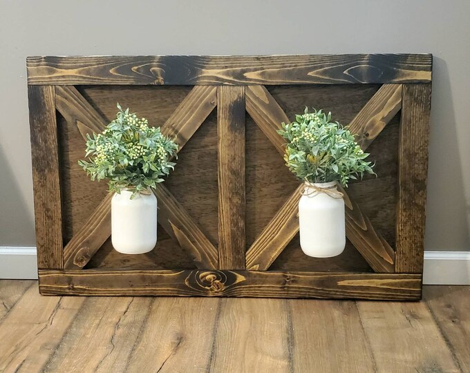 Barn Door Wall Plaque With Mason Jars Farmhouse Living Room Etsy