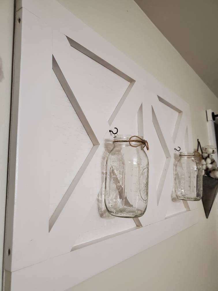 White Barn Door Wall Plaque With Mason Jars Farmhouse Living Etsy
