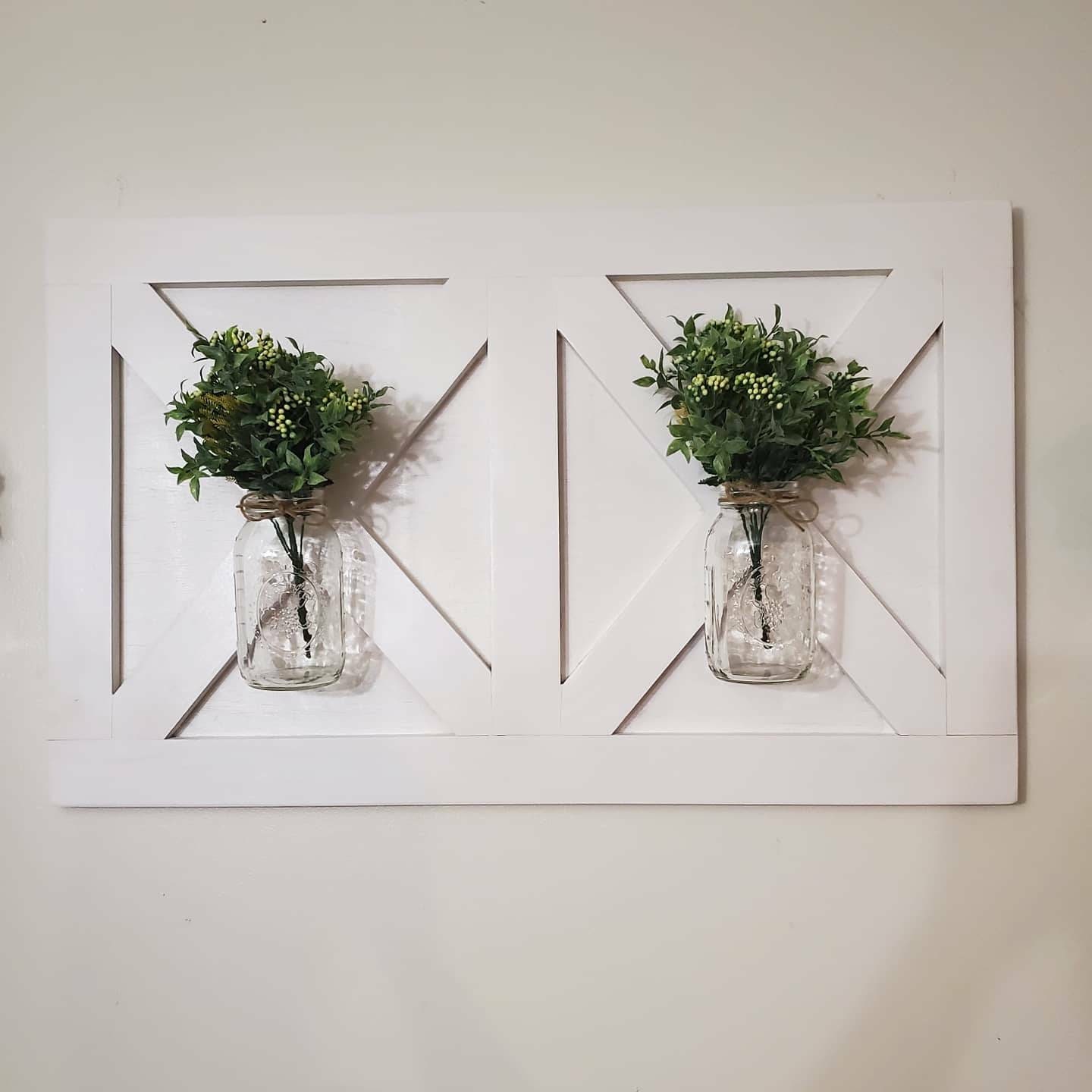 White Barn Door Wall Plaque With Mason Jars Farmhouse Living Etsy