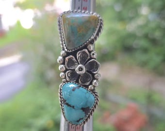 Custom made, Native American 2-stone crawler ring.