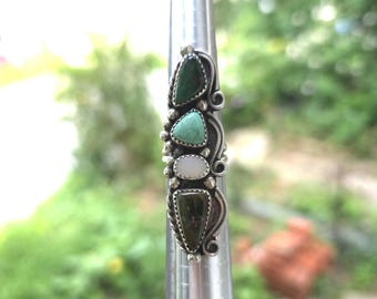 Custom made, Native American 4-stone crawler ring.