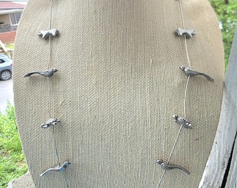 Vintage Liquid Silver Necklace with Solid Sterling Silver Animal Fetishes