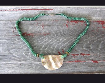 Vintage Beaded Necklace with Large Abalone Shell