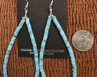 Native American Turquoise Beaded Teardrop Hoop Dangle Earrings - 1.
