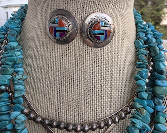 Vintage Native American Handmade Zuni Inlay Earrings
