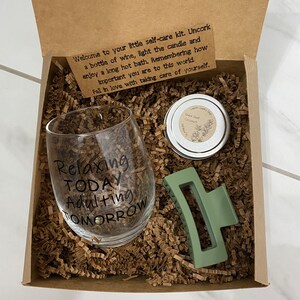 Minimalist birthday gift box, care package for her, Wine gift box